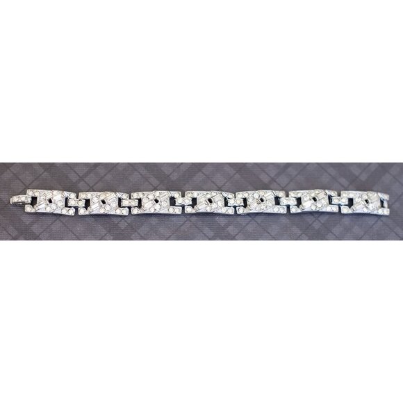 6 1/2 inch, Vintage Letter H Links Clear Rhinestones Bracelet - G49 - Picture 2 of 3